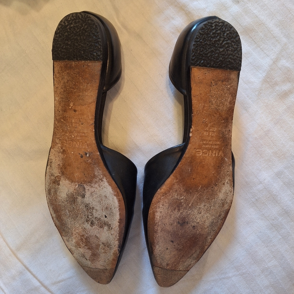Vince Black Leather Women's Pointed-Toe Flats Size 39 - Picture 2 of 3